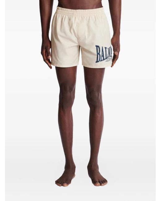 Balmain White Logo-Print Swim Shorts for men