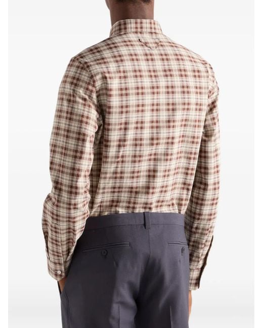 Prada Brown Checked-Pattern Patch-Pocket Shirt for men