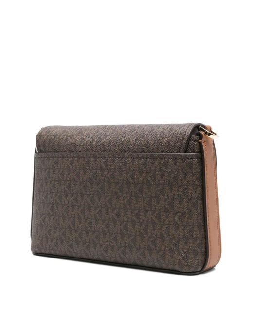 Michael Kors Brown Small Nessa Monogram Flap Cross Body Bag