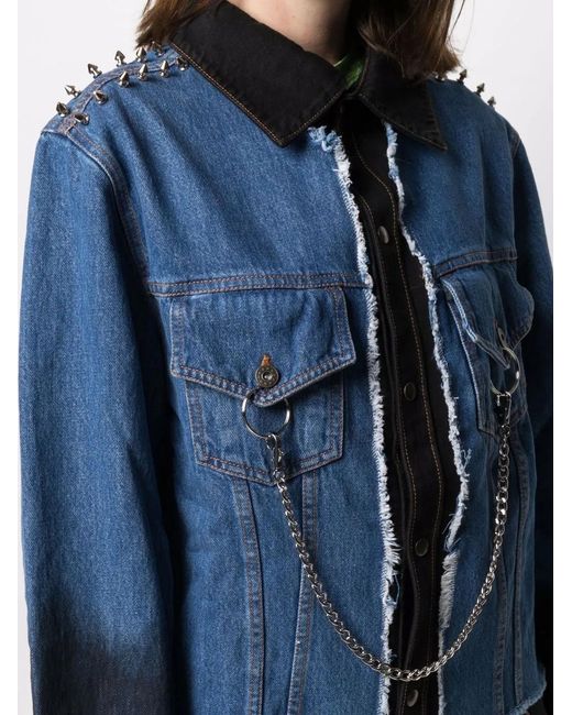 Faith Connexion Blue Chain-Embellished Panelled Denim Jacket
