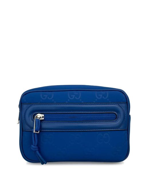 Gucci Blue Gg-Debossed Zip-Fastening Messenger Bag for men