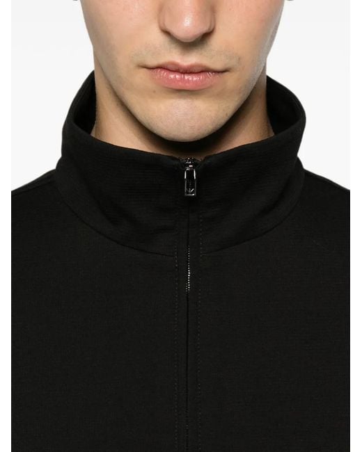 Emporio Armani Black Zip-Up Ribbed-Trim Sweatshirt for men