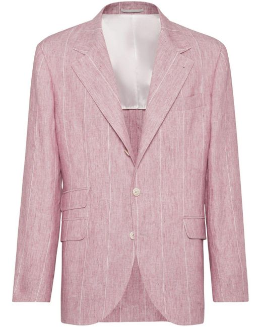 Brunello Cucinelli Pink Pinstripe Linen Blazer for men