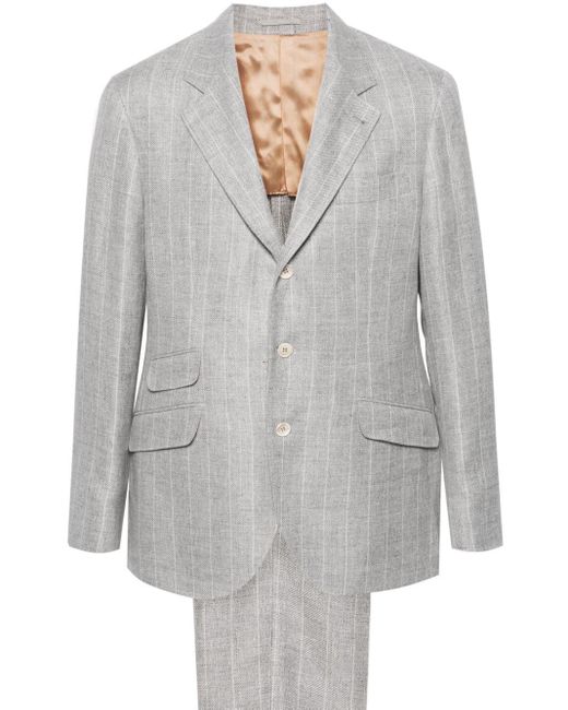 Brunello Cucinelli Gray Striped Single-breasted Suit for men