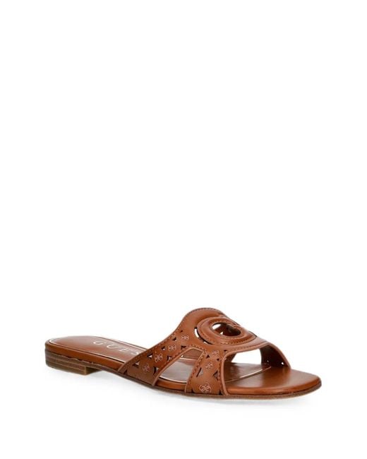 Guess Brown Ciesta Logo-Patch Laser-Cut Sandals