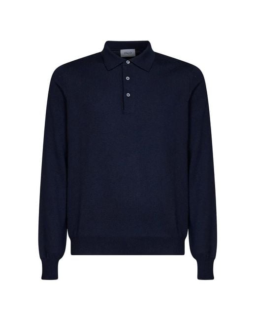 D4.0 Blue Long-Sleeve Knitted Polo Shirt for men