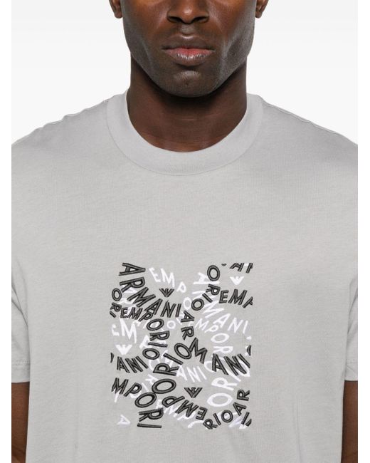 Emporio Armani Gray Logo-embroidered Cotton T-shirt for men
