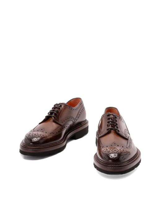 Santoni Brown Lace-Up Brogue-Detail Derby Shoes for men