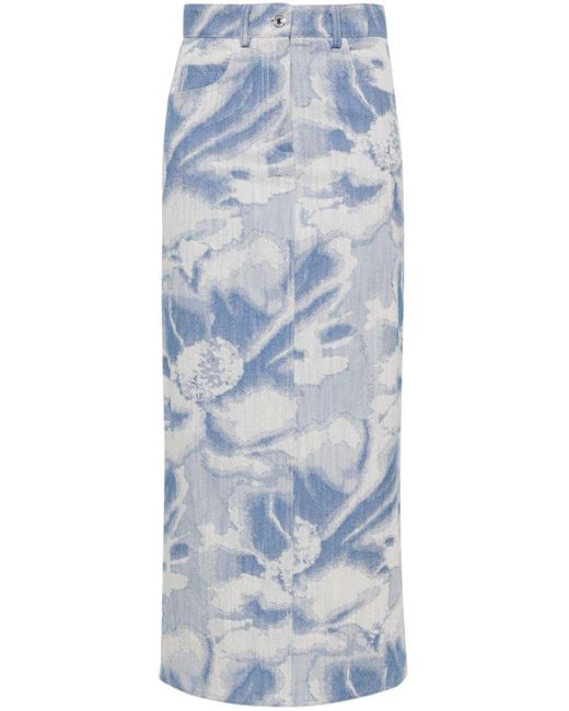 MSGM Blue Pattern-jacquard Denim Maxi Skirt