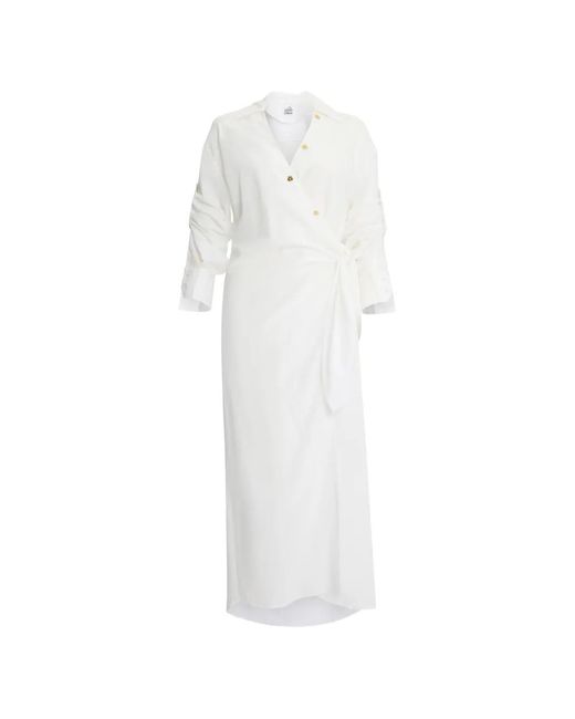 Donde Esteban White Shirt Tie Midi Dress