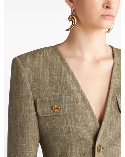 Etro Green Slub-Effect Single-Breasted Jacket