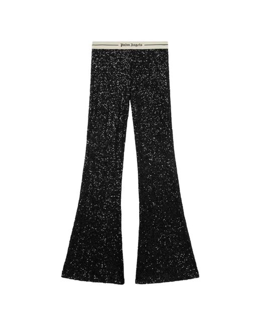 Palm Angels Black Sequin-Embellished Logo-Waistband Trousers