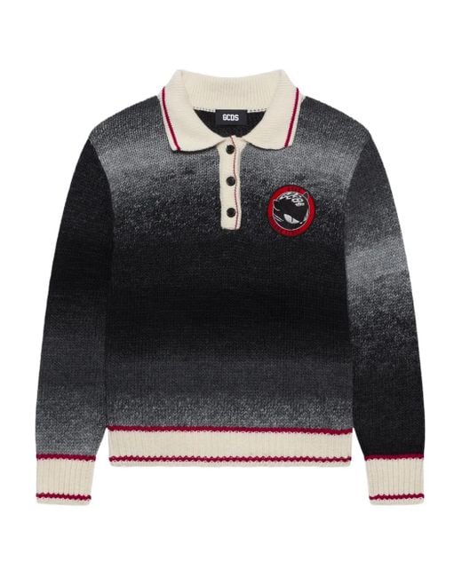 Gcds Black Polo Collar Embroidered Polo Top