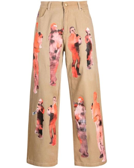 Kidsuper Red Graphic-Print Cotton Straight-Leg Jeans for men