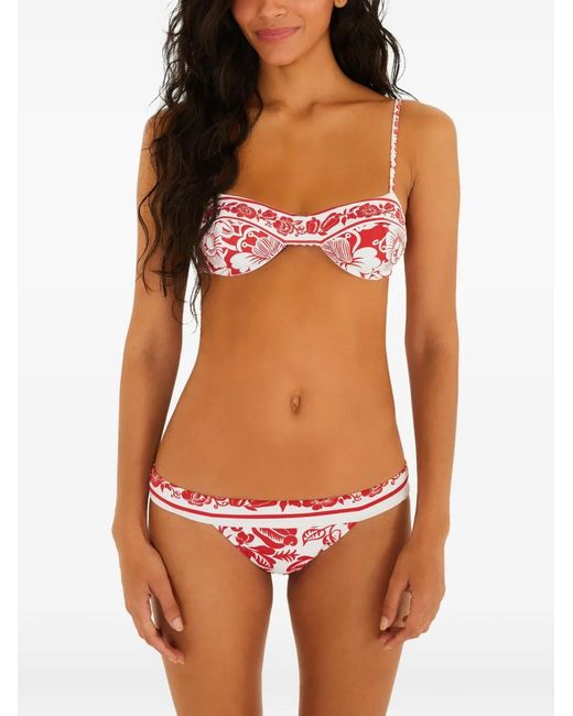 Farm Rio Orange Cashew And Birds Floral-Print Bikini Top