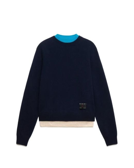 Marni Blue Deep Cashmere Jumper With Layered Effect for men