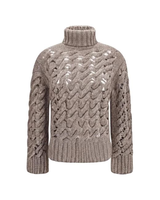 P.A.R.O.S.H. Brown Perforated Turtleneck Sweater