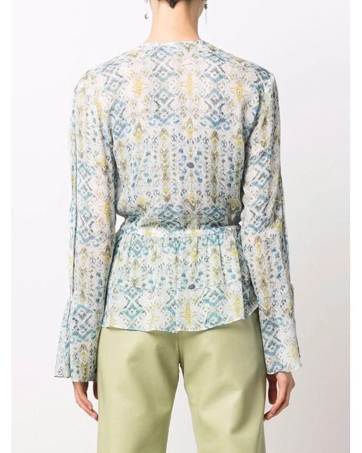 Patrizia Pepe Blue Ruffled Abstract-Print Blouse