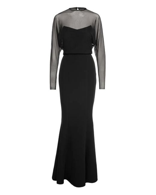 V:PM ATELIER Black Roxette Sheer-Top Fishtail Maxi Dress