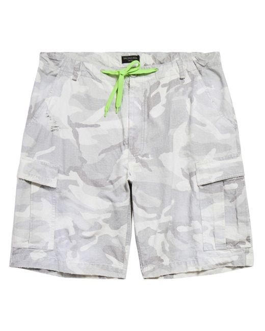 Balenciaga Gray Cargo Camo-print Cotton Shorts