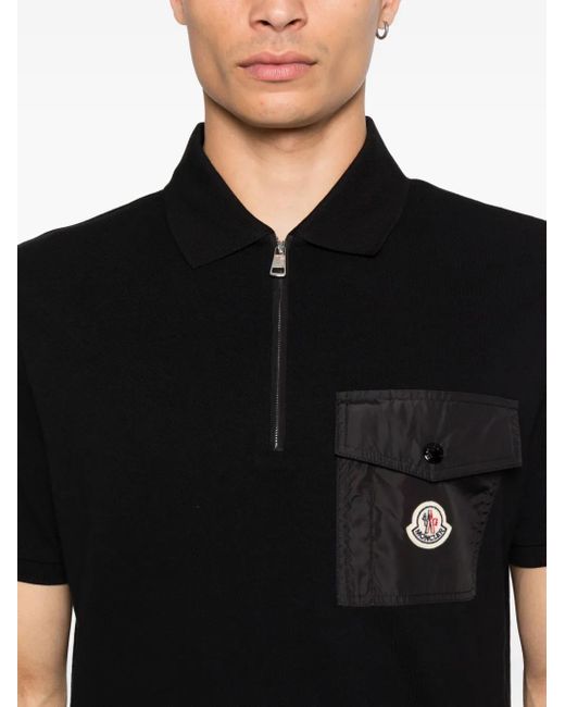 Moncler Black Cotton Piquet Polo Shirt With Pocket for men