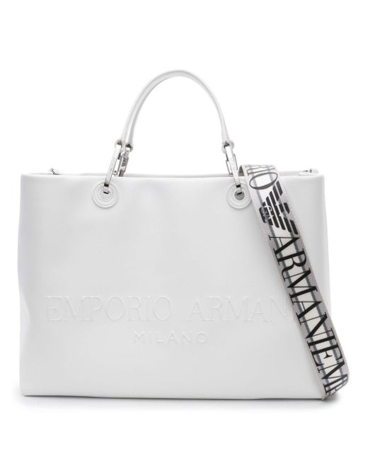 Emporio Armani Gray Logo-embossed Leather Tote Bag