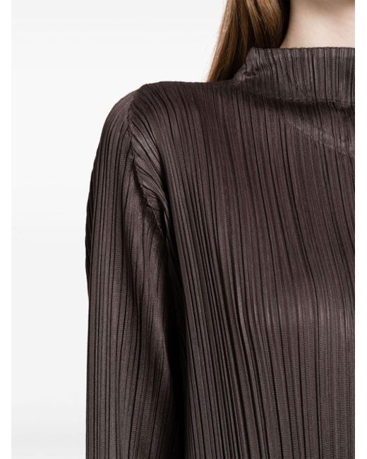 Pleats Please Issey Miyake Brown Long-sleeved Pleated Shift Dress