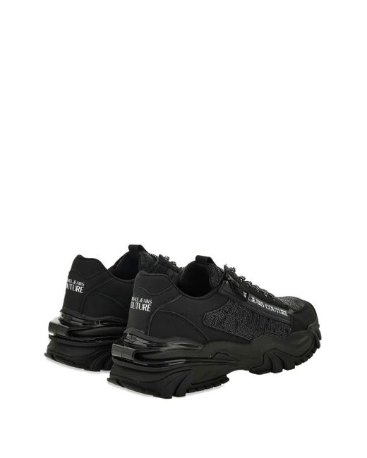 Versace Jeans Couture Black Zip-Detail Textured Sneakers for men