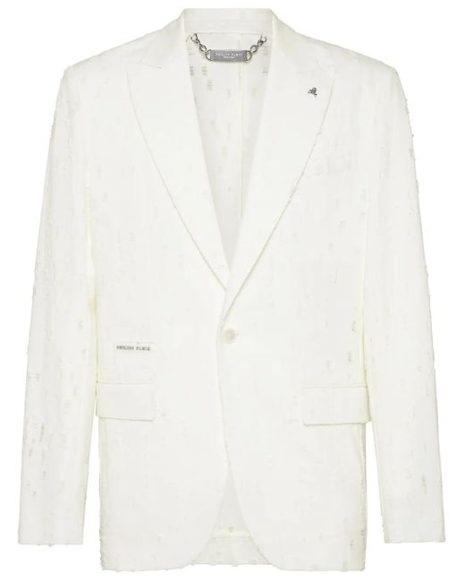 Philipp Plein White Distressed Blazer for men