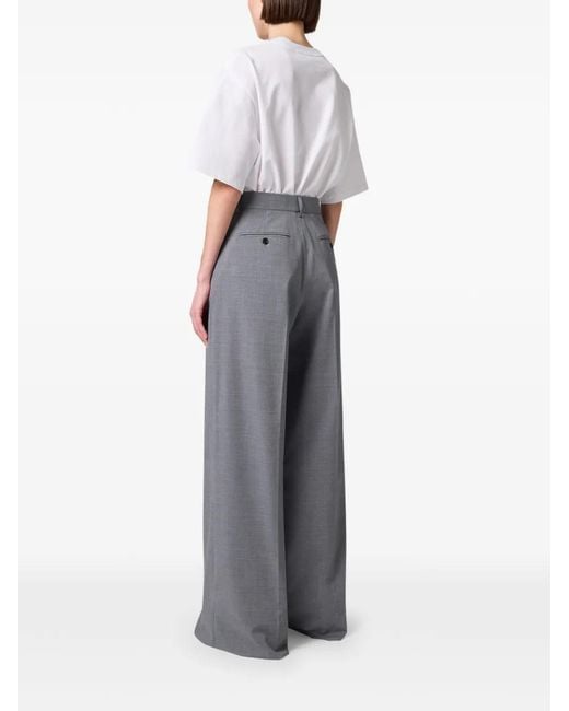 MSGM Gray Pleated Wide-Leg Trousers