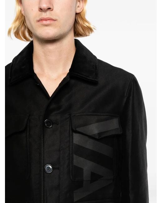 McQueen Black Velvet-Collar Multi-Pocket Coat for men
