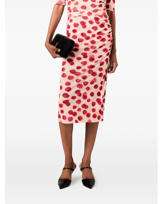 Stella McCartney Red Raspberry-Print Ruched Skirt