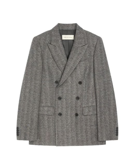 Dries Van Noten Gray Double-Breasted Wool Blazer for men