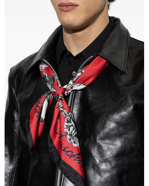 Moschino Red Floral-Print Silk Scarf