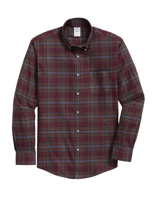 Brooks Brothers Purple Plaid-Patterned Button-Down Shirt for men