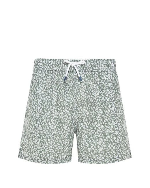 Fedeli Blue Floral-Print Swim Shorts for men