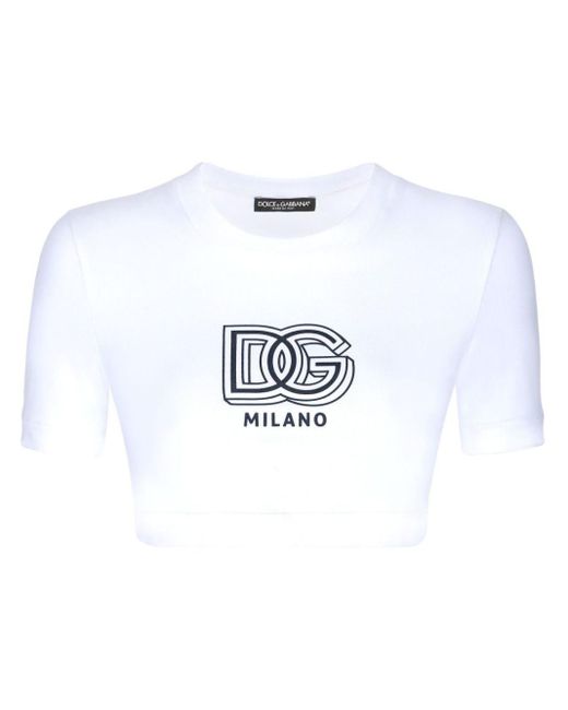 T-shirt en coton mélangé à logo imprimé Dolce & Gabbana en coloris White