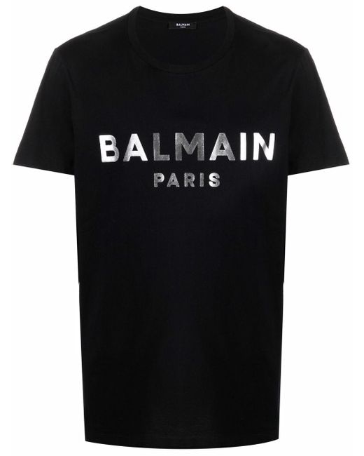 Camiseta con logo estampado Balmain de hombre de color Black