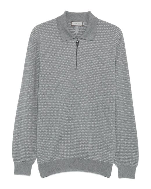 Canali Gray Polo-Collar Merino Wool Sweater for men