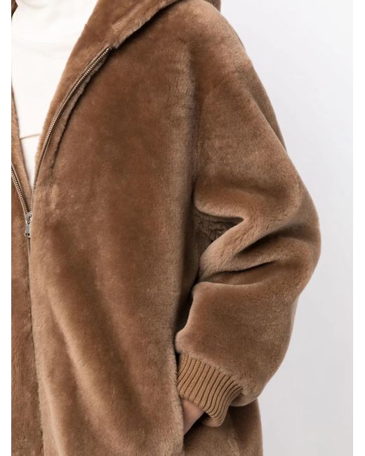 Yves Salomon Brown Zip-Up Hooded Oversized Coat