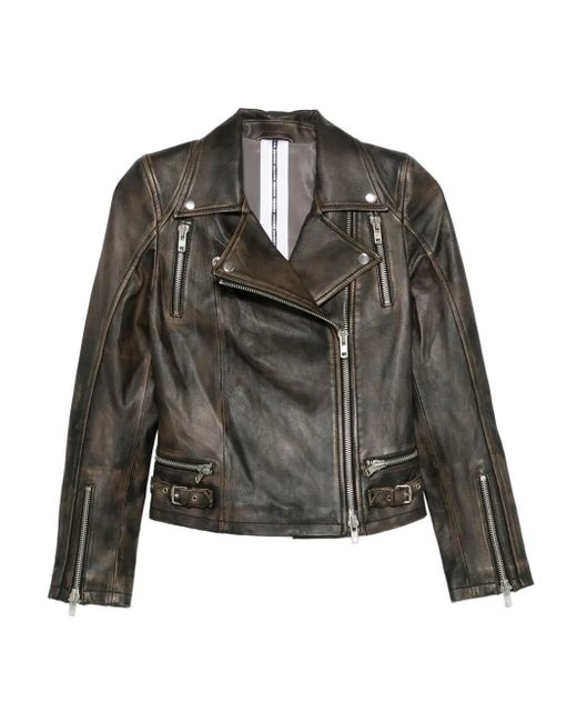 S.W.O.R.D Gray Zip-Up Leather Jacket