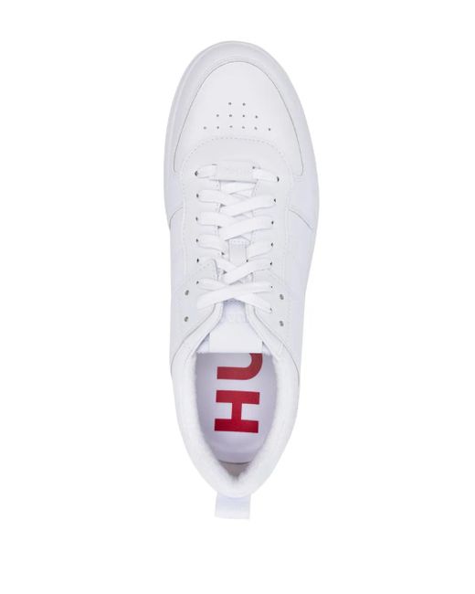 HUGO White Logo-Embossed Lace-Up Sneakers for men