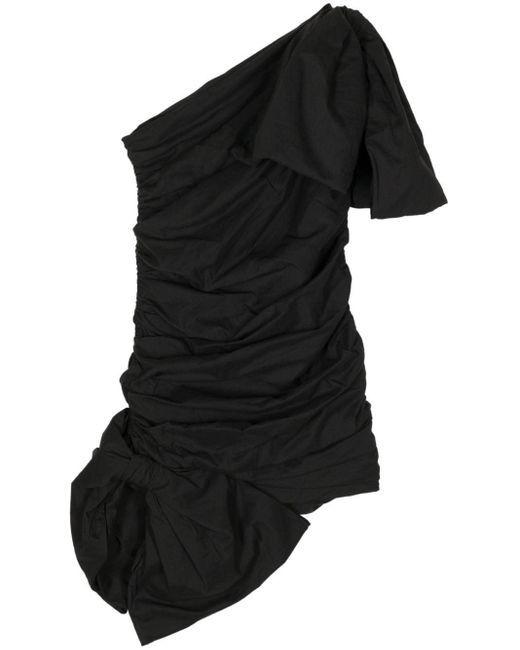 Pushbutton Asymmetrische Mini-jurk Met Strik in het Black