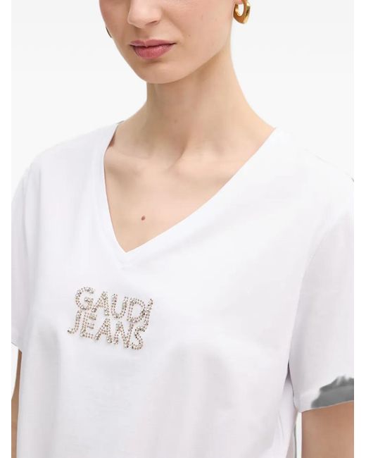 GAUDI White Logo-Embellished Knot-Detail T-Shirt