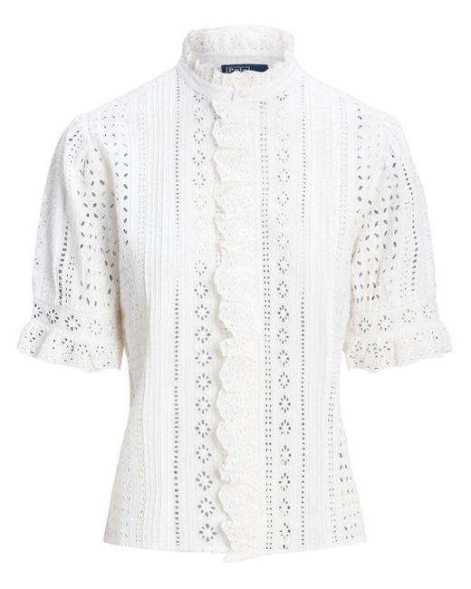 Polo Ralph Lauren White Broderie-anglaise Cotton Blouse