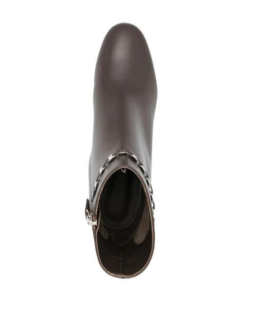 Ferragamo Brown Chain-Link Leather Ankle Boots