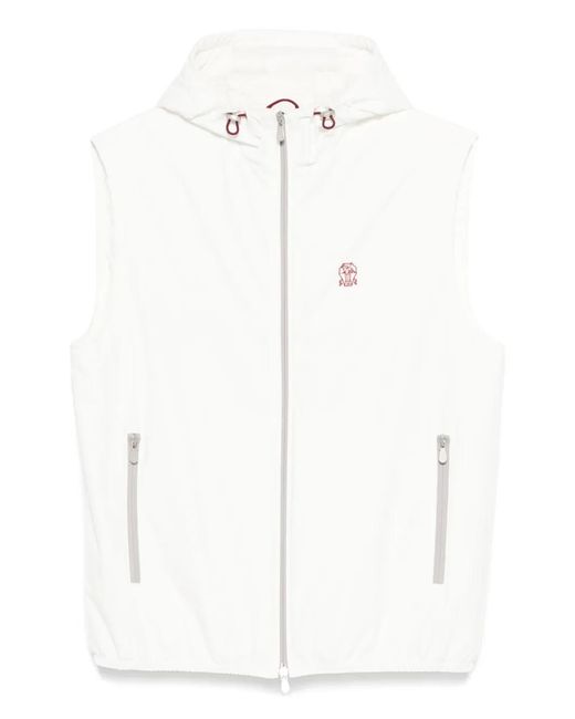 Brunello Cucinelli White Hooded Waistcoat for men