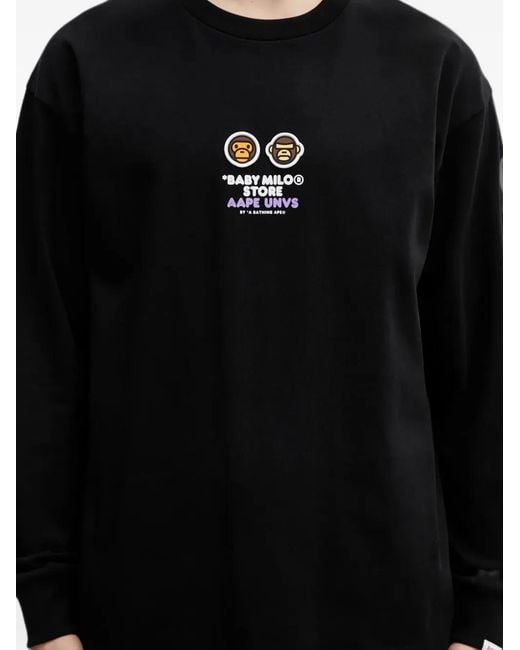 Aape By A Bathing Ape Black Baby Milo Graphic-Print Long-Sleeve T-Shirt for men