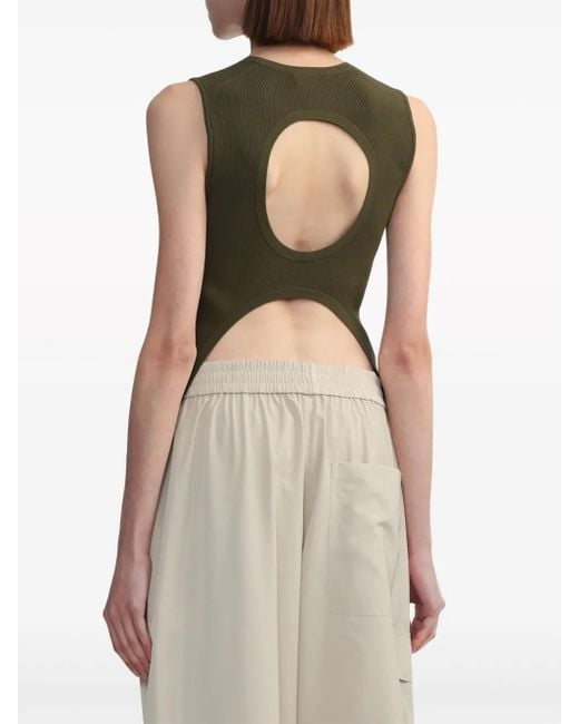 Tibi Green Cutout-Detail Ribbed Top