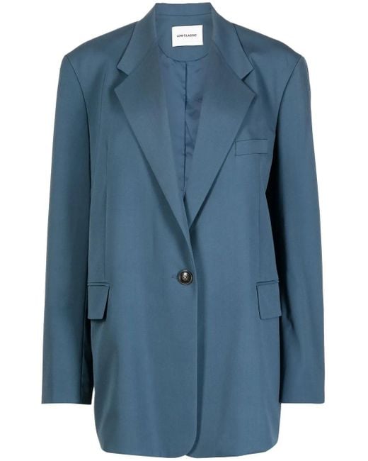 Low Classic Blue Oversized Padded Shoulder Single-Breasted Blazer